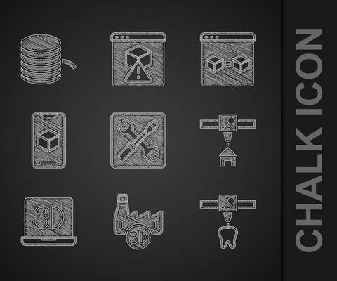 Set 3D printer setting, Printing house industry, tooth, software, perfect copy Ilustração Stock