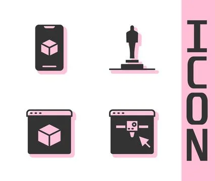 Set 3D printer setting, software, and model icon. Vector Stock Illustration