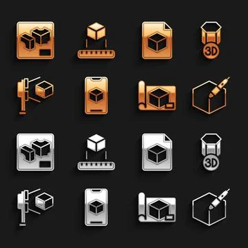 Set 3D printer software, 3d pen tool, Graphing paper for engineering, scanner Ilustração Stock