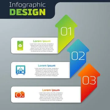 Set 3D printer software, and Photo camera. Business infographic template. Vector Stock Illustration