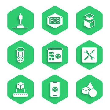 Set 3D printer, software, Basic geometric shapes, setting, Isometric cube Ilustração Stock