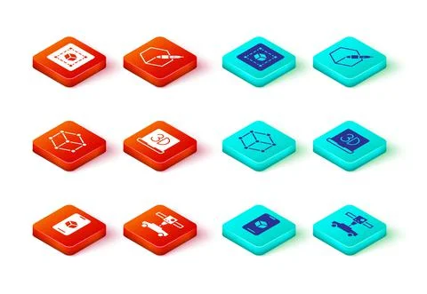 Set 3D printer software, car, Isometric cube, 3d pen tool and Geometric figure Ilustração Stock