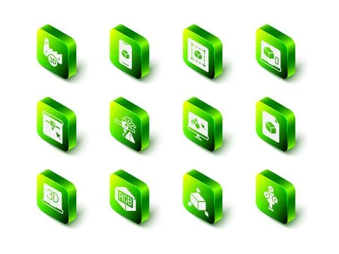 Set 3D printer software, Geometric figure Cube, Isometric cube file, scanner Ilustração Stock