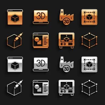 Set 3D printer software, Geometric figure Cube, Isometric cube, 3d pen tool Ilustração Stock