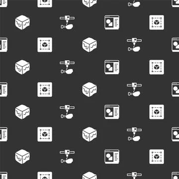 Set 3D printer software, Geometric figure Cube, Isometric cube and chicken leg Ilustração Stock