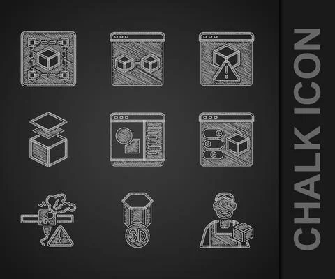 Set 3D printer software, Graphic designer, warning, Layers, and Geometric figure Ilustração Stock