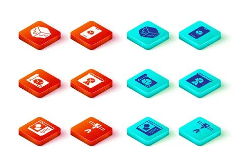 Set 3D printer software, house, Graphing paper for engineering, and Isometric Stock Illustration