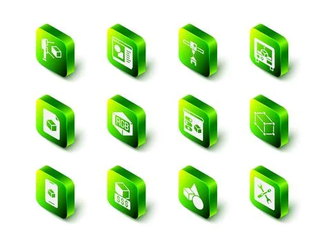 Set 3D printer software, house, Isometric cube, setting, Basic geometric shapes Ilustração Stock