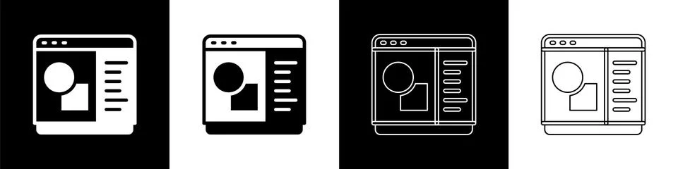 Set 3D printer software icon isolated on black and white background. 3d printing Illustrazione stock