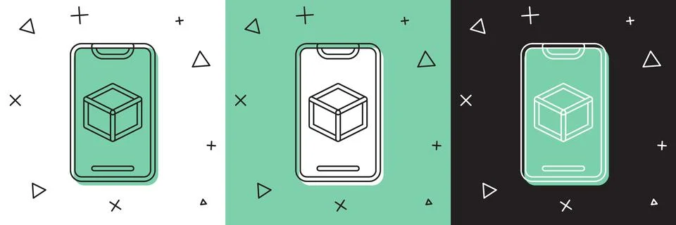 Set 3D printer software icon isolated on white and green, black background. 3d Illustrazione stock