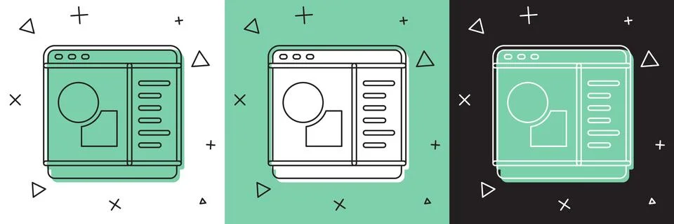 Set 3D printer software icon isolated on white and green, black background. 3d Stock Illustration