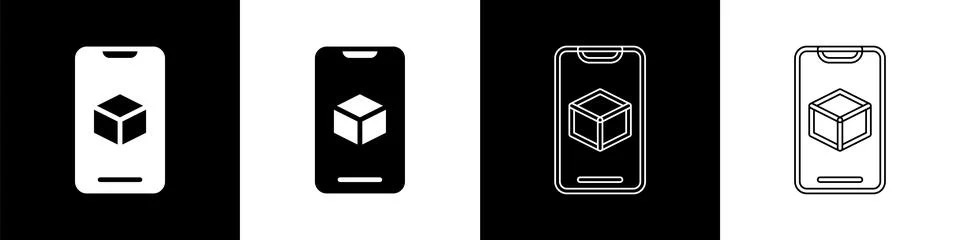 Set 3D printer software icon isolated on black and white background. 3d print Ilustração Stock