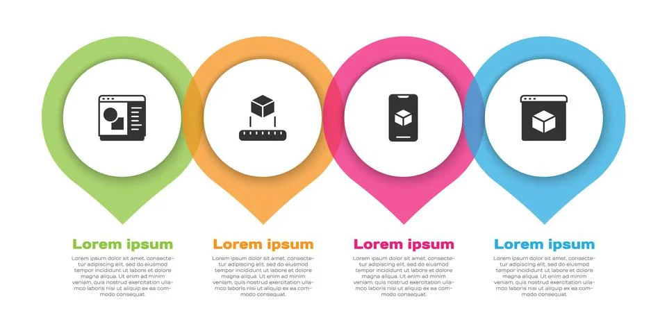 Set 3D printer software, Isometric cube, and . Business infographic template Ilustração Stock