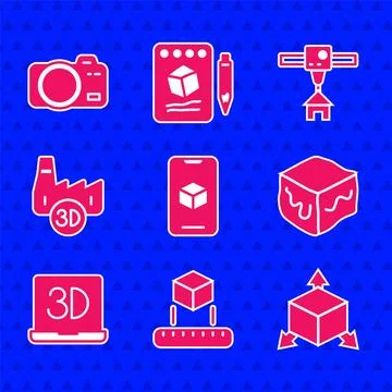 Set 3D printer software, Isometric cube, Printing house industry,  and Phot.. Ilustração Stock