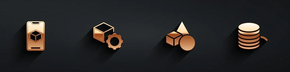 Set 3D printer software, Isometric cube, Basic geometric shapes and Filamen.. Ilustração Stock