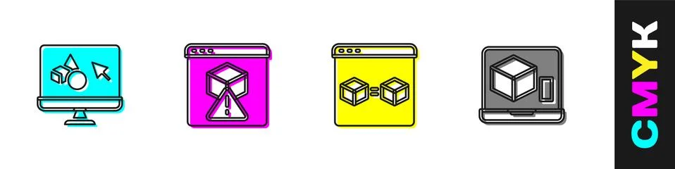 Set 3D printer software, , perfect copy and icon. Vector Stock Illustration