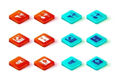 Set 3D printer, software, perfect copy, chicken leg and gun icon. Vector Ilustração Stock