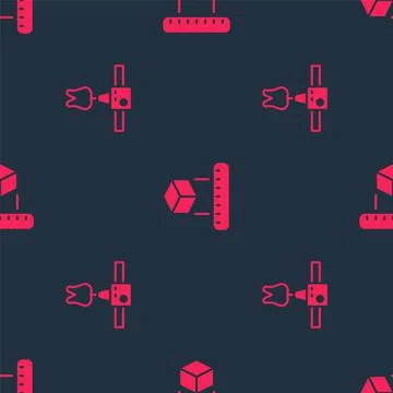 Set 3D printer tooth and Isometric cube on seamless pattern. Vector Illustrazione stock