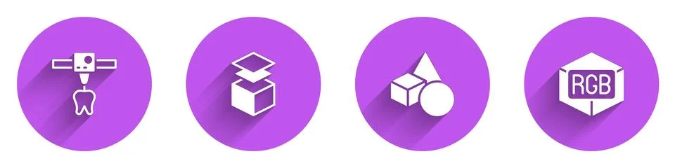 Set 3D printer tooth, Layers, Basic geometric shapes and RGB and CMYK color Illustrazione stock