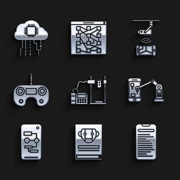 Set 3D printer, User manual, Computer api interface, Industrial machine robotic Illustrazione stock