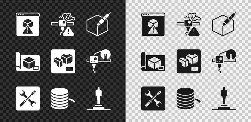 Set 3D printer, warning, 3d pen tool, setting, Filament for, model, Graphing  Illustrazione stock