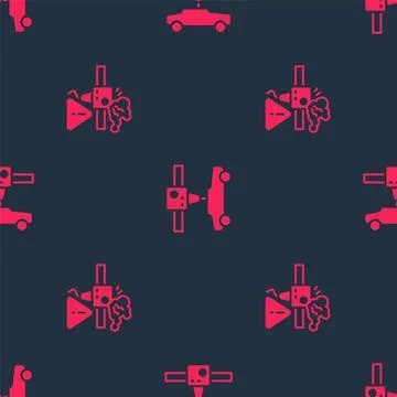 Set 3D printer warning and car on seamless pattern. Vector Stock Illustration