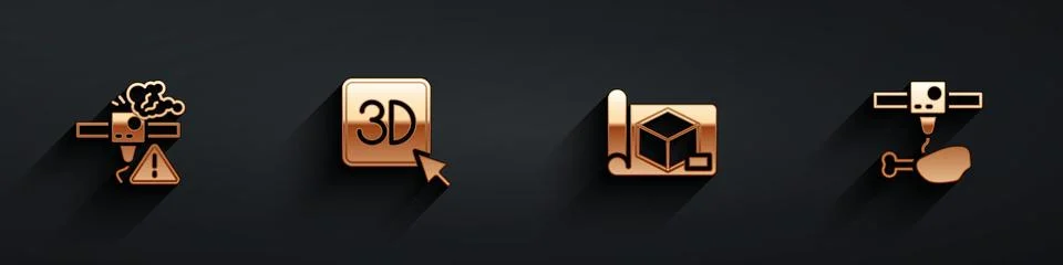 Set 3D printer warning, , Graphing paper for engineering and chicken leg ic.. Stock Illustration