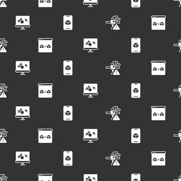 Set 3D printer warning, perfect copy, software and on seamless pattern. Vector Stock Illustration