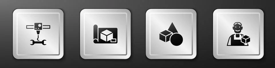 Set 3D printer wrench spanner, Graphing paper for engineering, Basic geometric Stock Illustration