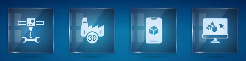 Set 3D printer wrench spanner, Printing house industry, software and . Square Stock Illustration