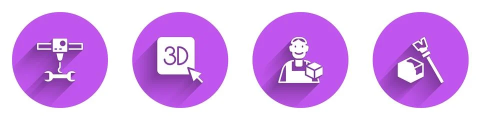 Set 3D printer wrench spanner, , Graphic designer and Isometric cube icon with Stock Illustration