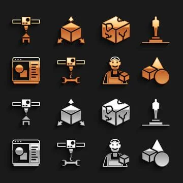 Set 3D printer wrench spanner, model, Basic geometric shapes, Graphic designer Illustrazione stock