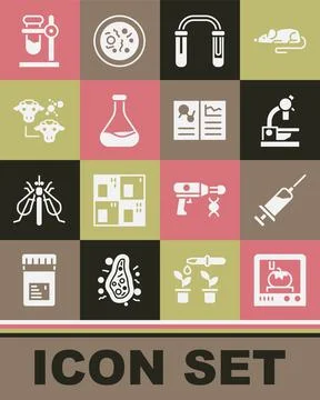 Set 3D printing technology, Syringe, Microscope, Test tube and flask, Cloning 스톡 일러스트