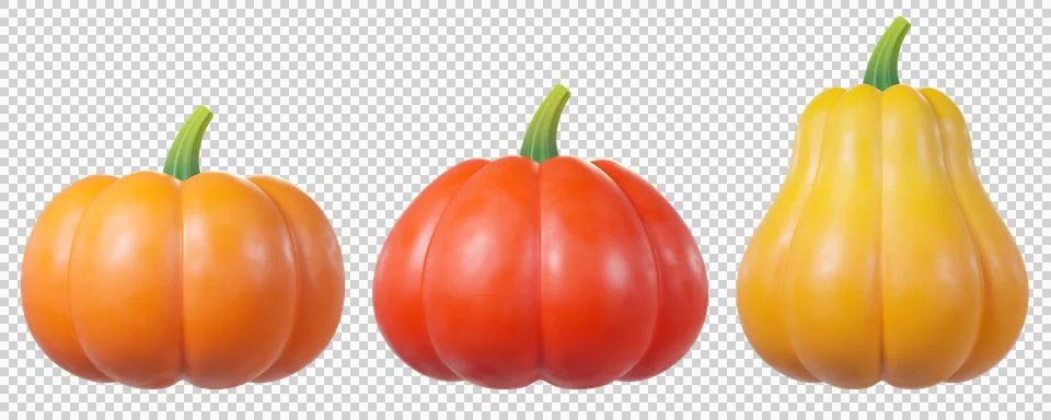Set of 3D pumpkins in different colors and shapes Stock Illustration