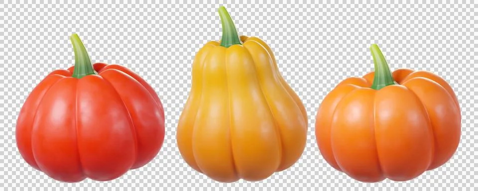 Set of 3D pumpkins in different colors and shapes Stock Illustration