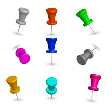 Set of 3d pushpins, vector illustration. Stock Illustration