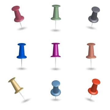 Set of 3d pushpins, vector illustration. Stock Illustration