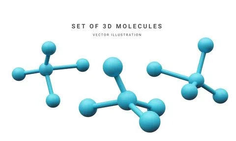 Set of 3d realistic abstract molecules isolated on white background. Medicine Illustrazione stock