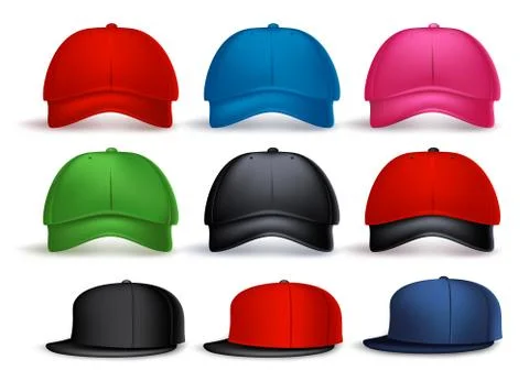 Set of 3D Realistic Baseball Cap for Man and Woman Stock Illustration