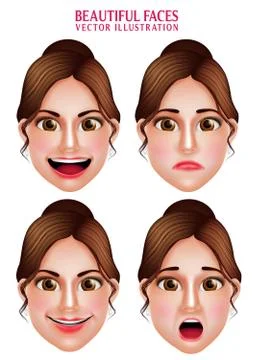 Set of 3D Realistic Beautiful Makeup Faces of Woman  Vector Illustrazione stock