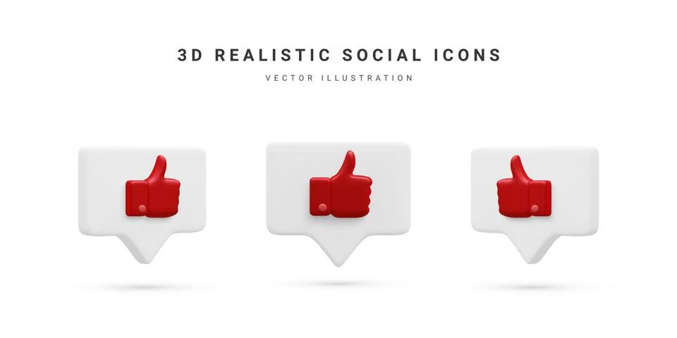 Set of 3d realistic bubble with red thumbs up icons isolated on white backgro Stock-Illustration
