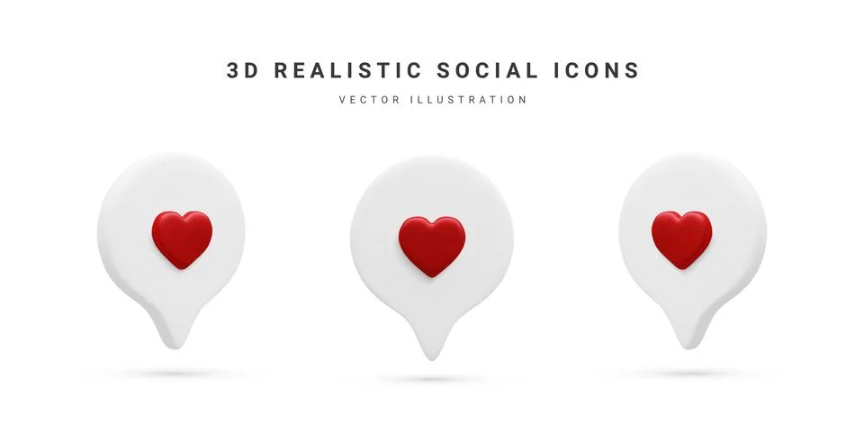 Set of 3d realistic bubbles with red heart isolated on white background. Vect Stock-Illustration