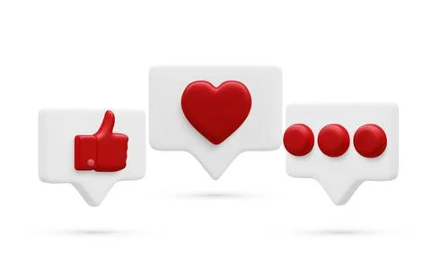 Set of 3d realistic bubbles with social media and digital marketing icons. Ve Illustrazione stock