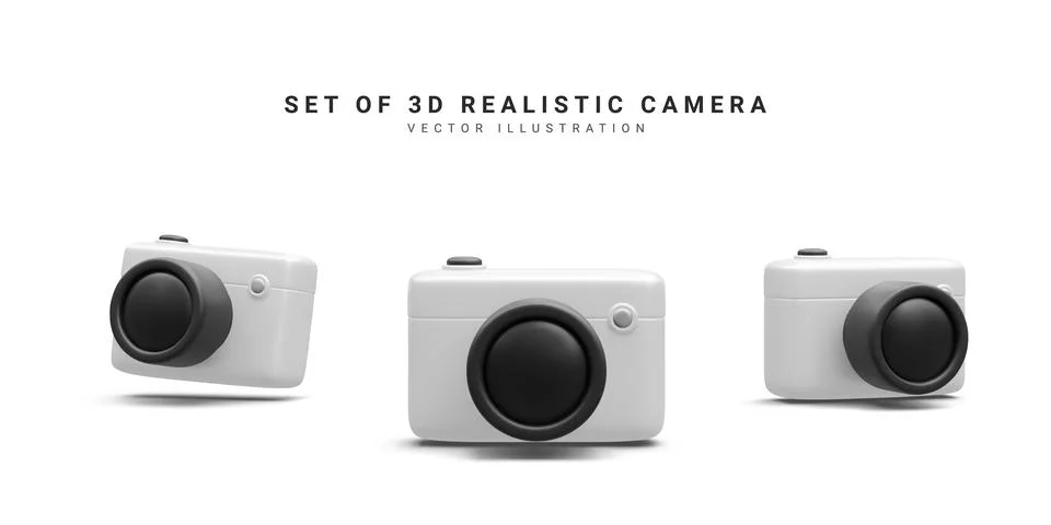 Set of 3d realistic camera isolated on white background. Vector illustration Stock-Illustration
