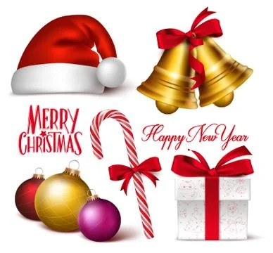 Set of 3D Realistic Christmas Objects, Symbols and Decorations Illustrazione stock