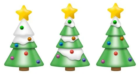 Set of 3d realistic Christmas tree with shadow isolated on white background.. Stock Illustration