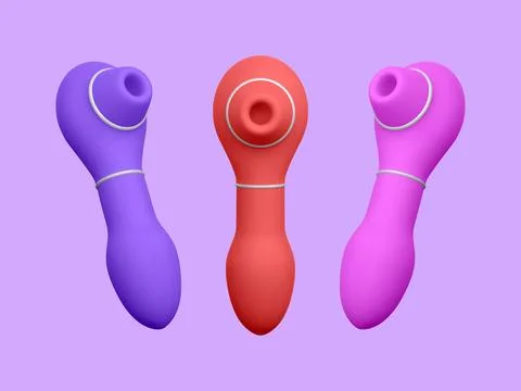 Set of 3d realistic clitoral stimulator isolated on light background. Sex sho Illustrazione stock