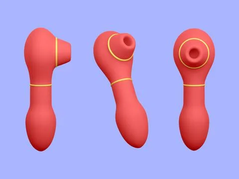 Set of 3d realistic clitoral stimulator isolated on light background. Sex sho Illustrazione stock