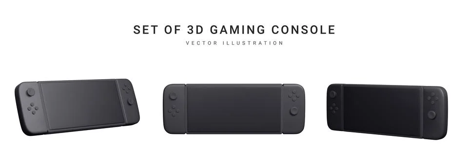 Set of 3d realistic console isolated on white background. Video games concept Illustrazione stock