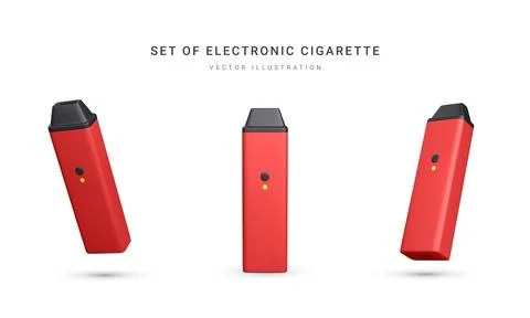 Set of 3d realistic disposable electronic cigarette isolated on white backgro Stock Illustration